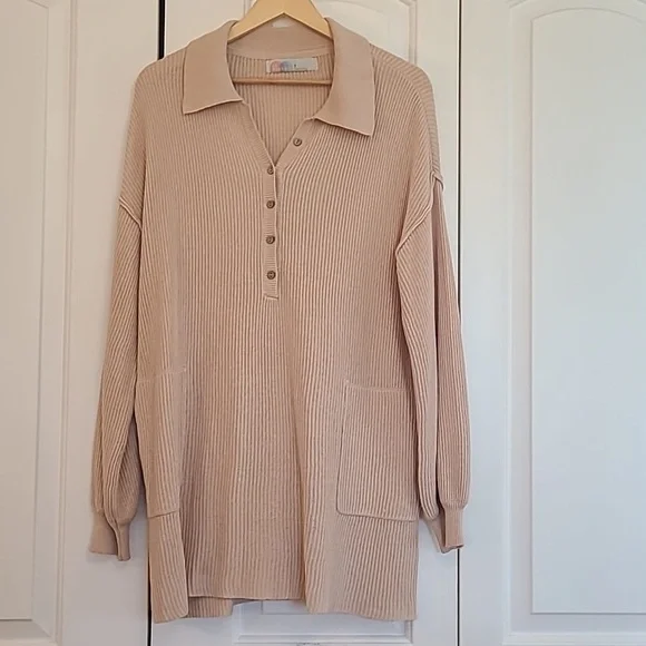 Free People Beach Picnic Sweater Mini Dress Oversized Size S Color: Natural - Picture 2 of 14